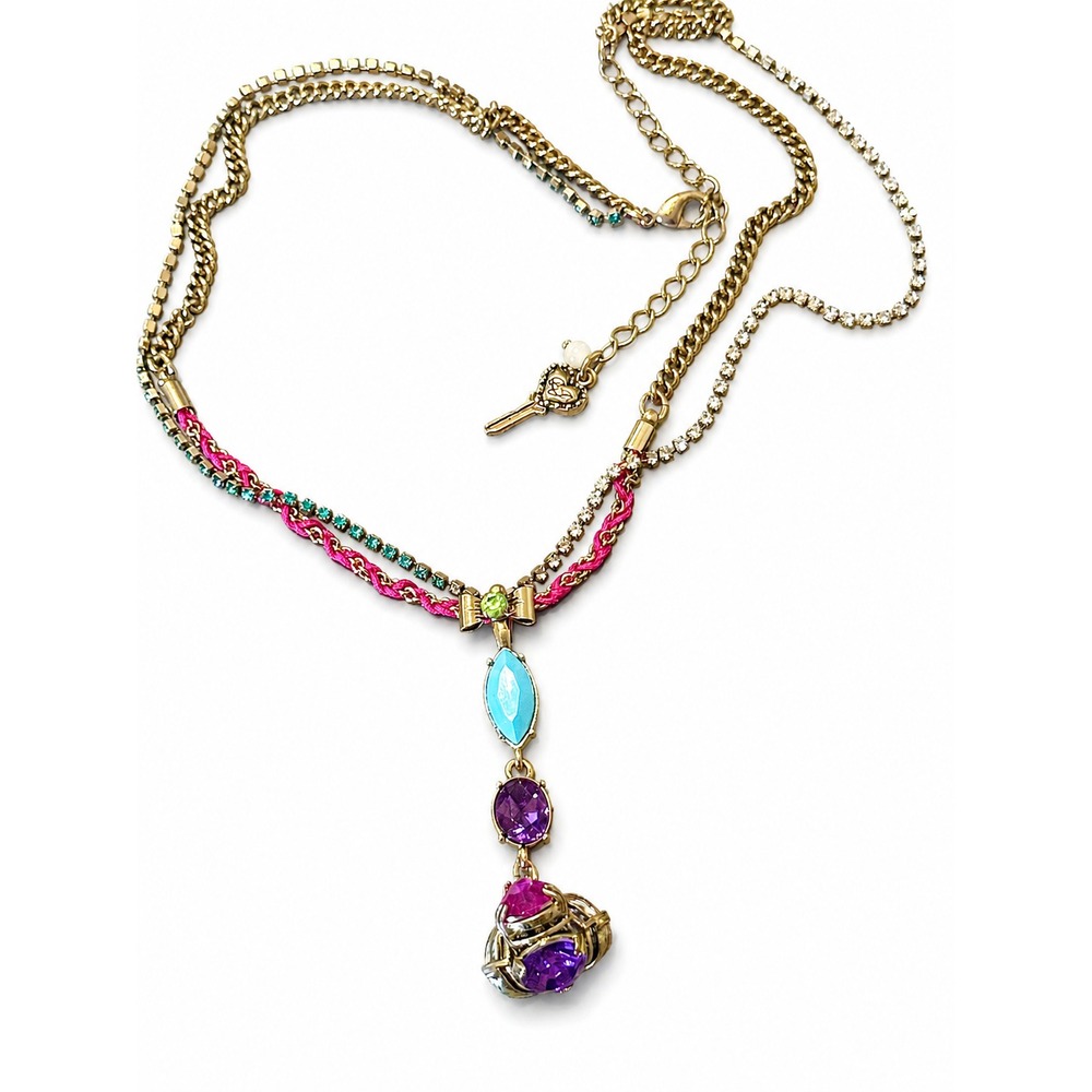 Vintage Betsey Johnson Colorful Carnival Gem Drop Statement Necklace Ribbon Bow
